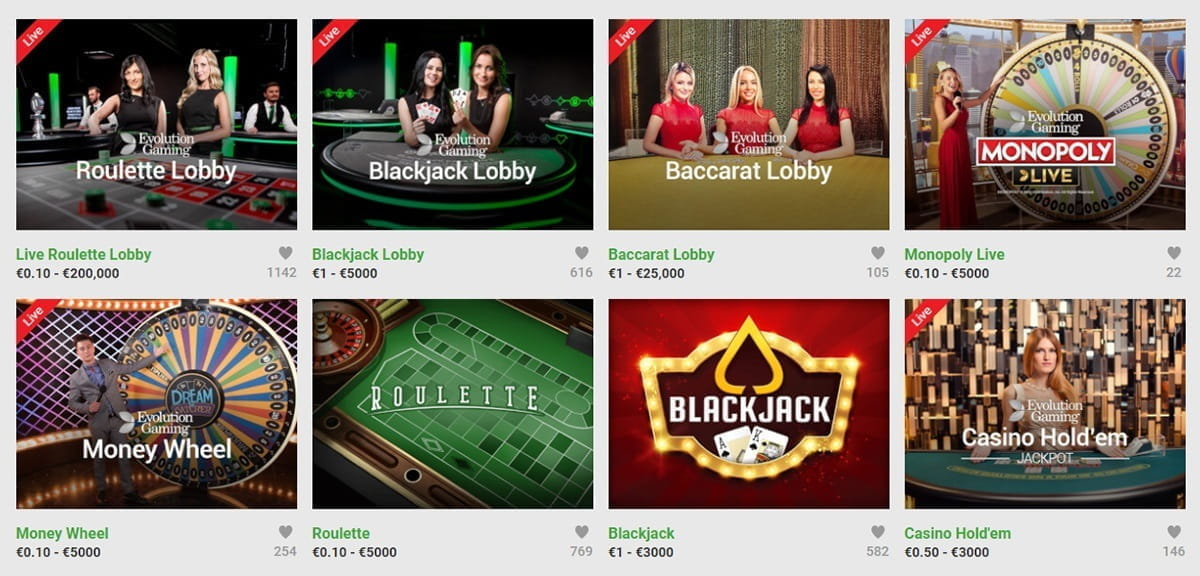 Unibet Masa Oyunları Kataloqu